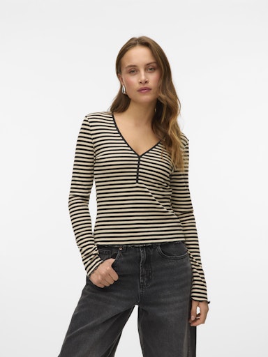 Vero Moda Isabella Long Sleeve O-Neck Top - Black Stripes