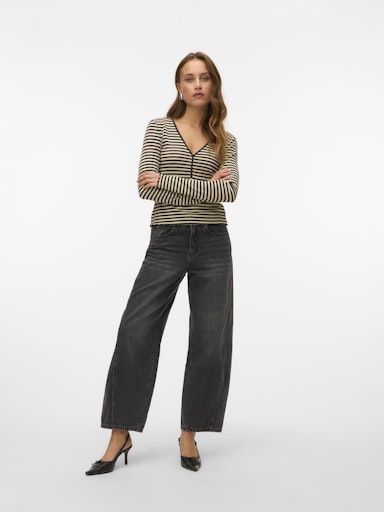 Vero Moda Isabella Long Sleeve O-Neck Top - Black Stripes