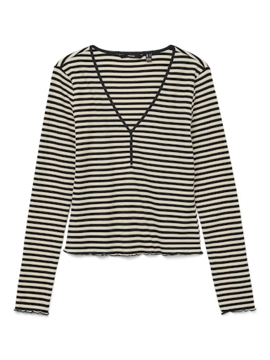 Vero Moda Isabella Long Sleeve O-Neck Top - Black Stripes