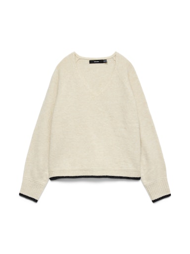Vero Moda Aquarius Long Sleeve V Neck Raglan Pullover - Birch