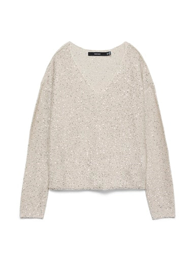 Vero Moda Leilani New Long Sleeve V Neck Pullover - Pumice Stone