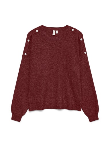 Vero Moda Joya Long Sleeve O Neck Button Pullover - Syrah