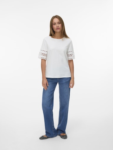 Vero Moda Vacy 2/4 O Neck Top - Snow White
