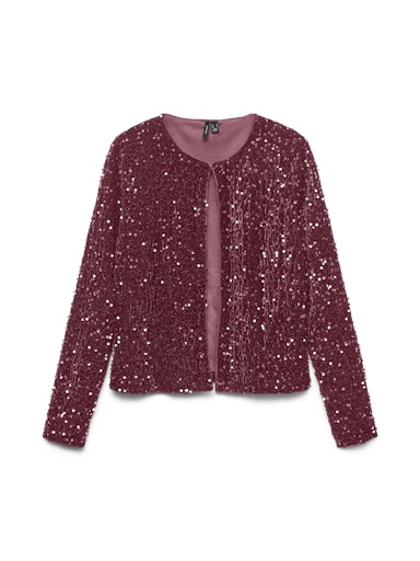 Vero Moda Bella Long Sleeve O Neck Short Sequin Cardigan - Zinfandel