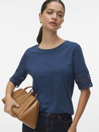 Vero Moda Vacy 2/4 O Neck Top - Dark Denim
