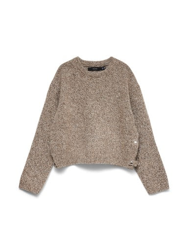 Vero Moda Sabra Long Sleeve O Neck Pullover - Cocoa Brown Melange
