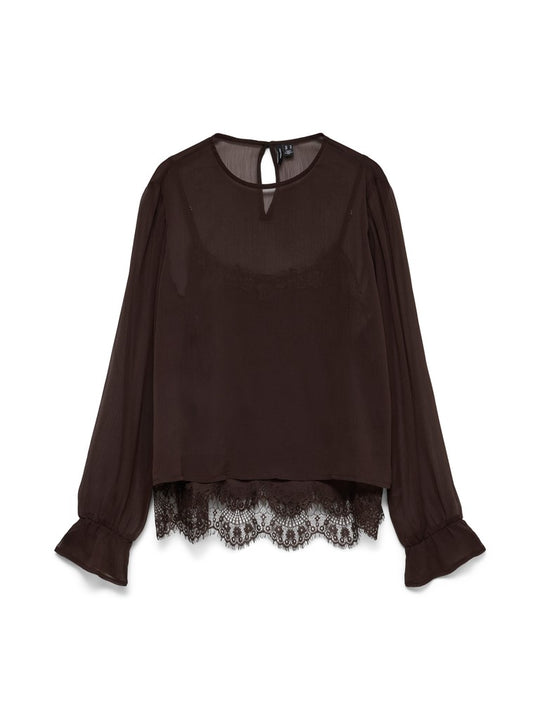 Vero Moda Lalie Long Sleeve Lace Top - Chocolate Torte