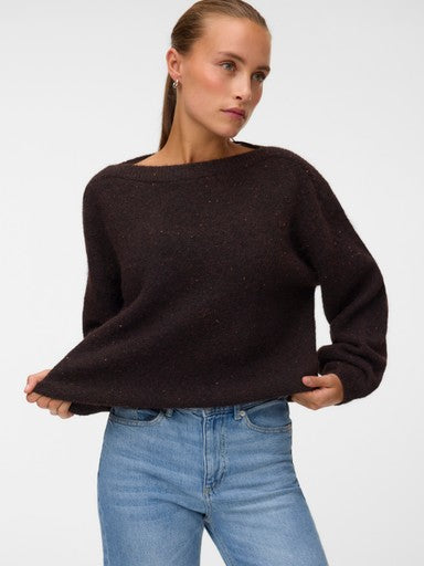 Vero Moda Etta Long Sleeve Boatneck Pullover - Chocolate Torte