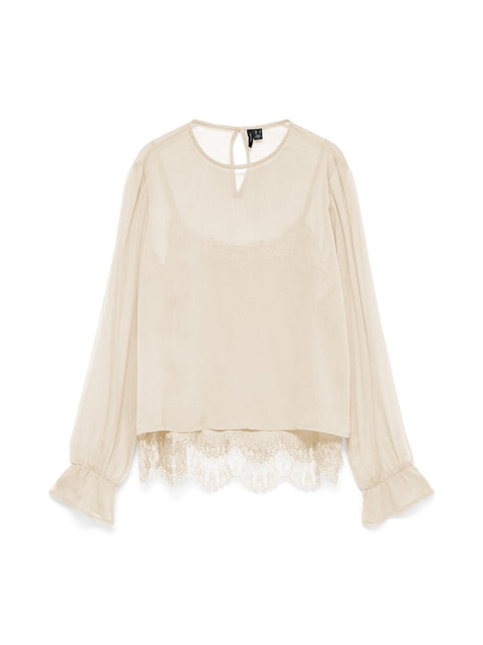 Vero Moda Lalie Long Sleeve Lace Top - Birch
