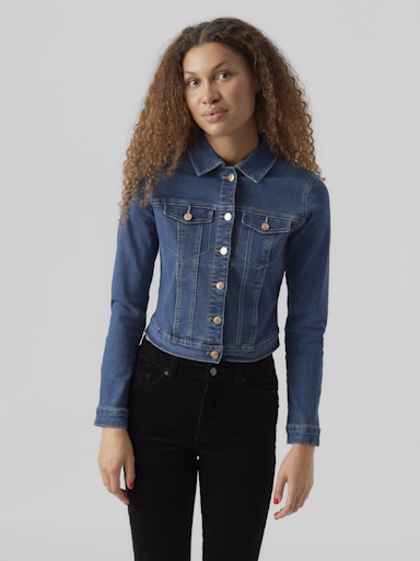 Vero Moda Luna Long Sleeve Slim Denim Jacket - Medium Blue Denim