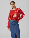 Vero Moda Xmasgiveaway Long Sleeve O-Neck Pullover -Chinese Red