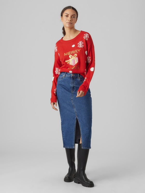 Vero Moda Xmasgiveaway Long Sleeve O-Neck Pullover -Chinese Red