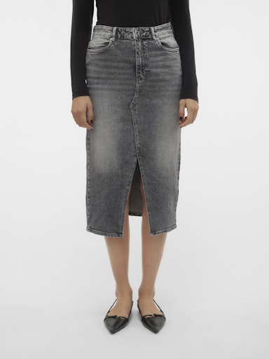 Vero Moda Veri High Rise Calf Denim Skirt - Medium Grey Denim