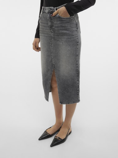 Vero Moda Veri High Rise Calf Denim Skirt - Medium Grey Denim