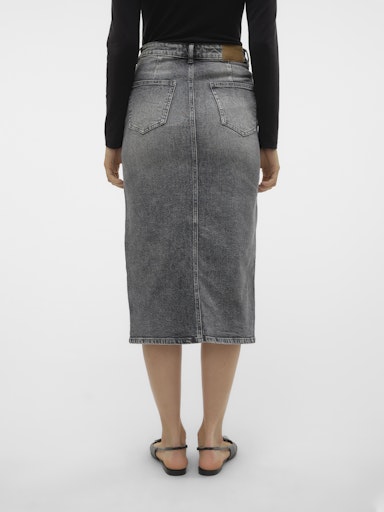 Vero Moda Veri High Rise Calf Denim Skirt - Medium Grey Denim