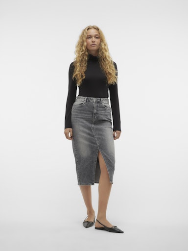 Vero Moda Veri High Rise Calf Denim Skirt - Medium Grey Denim