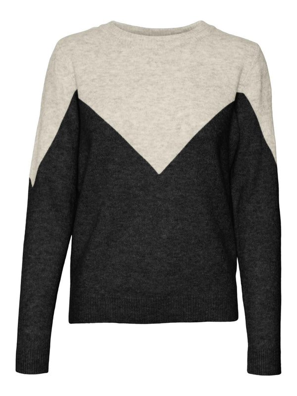 Vero Moda Plaza Long Sleeve Block Pullover - Birch/ Black Blocking