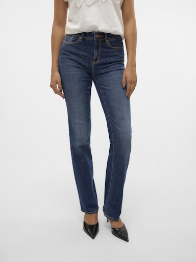 Vero Moda Flash Mid Rise Straight Jeans - Dark Blue Denim