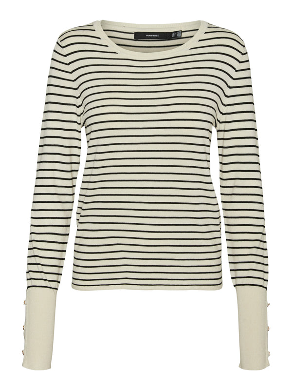 Vero Moda Dory Long Sleeve O-Neck Button Pullover - Birch/Black