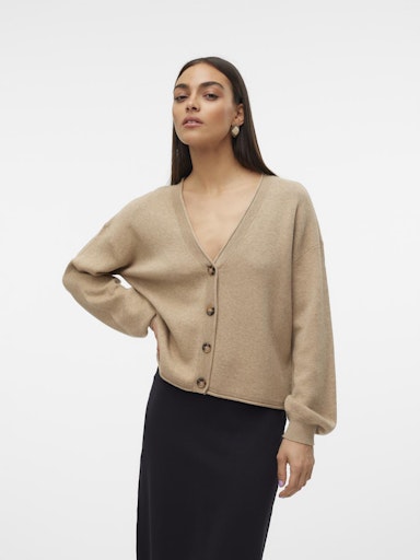 Vero Moda Gold Roll Long Sleeve V Neck Cardigan - Silver Mink