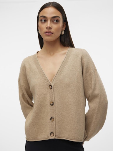 Vero Moda Gold Roll Long Sleeve V Neck Cardigan - Silver Mink