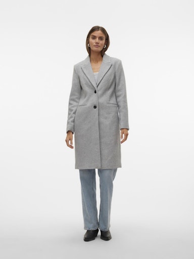 Vero Moda Blaza Herringbone Long Coat Light Grey