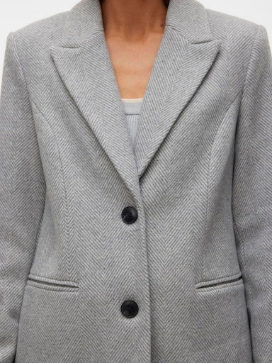 Vero Moda Blaza Herringbone Long Coat Light Grey