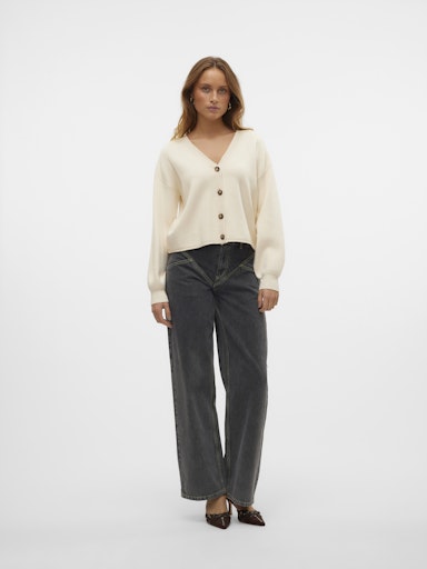 Vero Moda Gold Roll Long Sleeve V Neck Cardigan - Birch