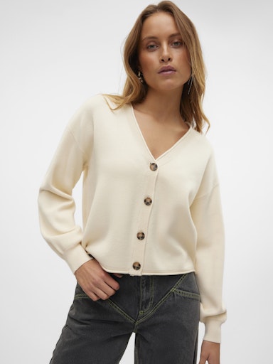 Vero Moda Gold Roll Long Sleeve V Neck Cardigan - Birch