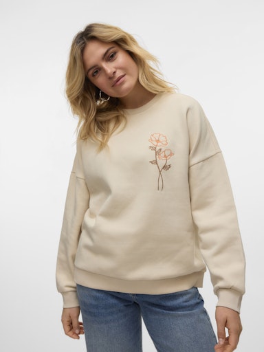 Vero Moda Karol Long Sleeve Sweat Top - Birch/Embroidery