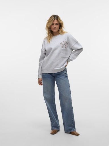 Vero Moda Karol Long Sleeve Sweat Top - super light grey melange