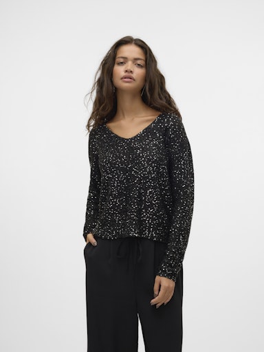Vero Moda Leilani New Long Sleeve V Neck Pullover - Black