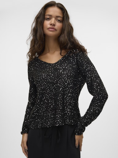 Vero Moda Leilani New Long Sleeve V Neck Pullover - Black