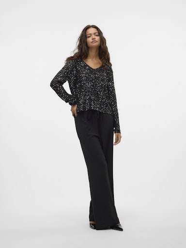 Vero Moda Leilani New Long Sleeve V Neck Pullover - Black