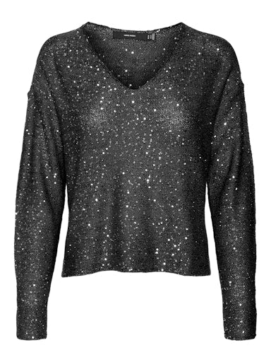 Vero Moda Leilani New Long Sleeve V Neck Pullover - Black