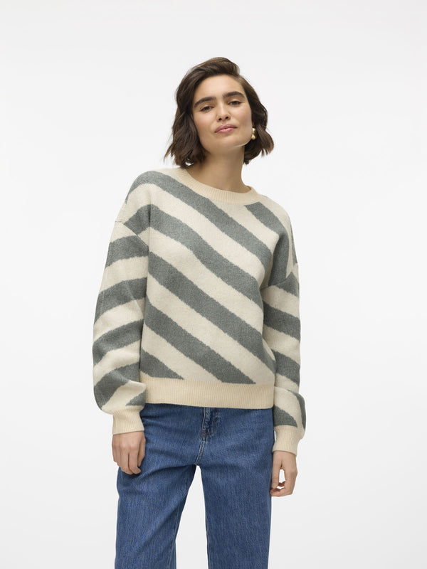 Vero Moda Lara Long Sleeve O Neck Pullover - Birch/ Balsam