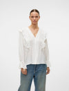 Vero Moda Kausa Frill Long Sleeve Top - Snow White