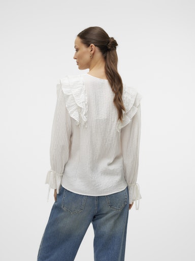 Vero Moda Kausa Frill Long Sleeve Top - Snow White