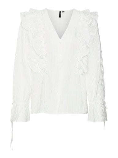 Vero Moda Kausa Frill Long Sleeve Top - Snow White