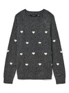 Vero Moda Doffy Intarsia Long Sleeve O Neck Pullover - Dark Grey Melange