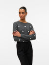 Vero Moda Doffy Intarsia Long Sleeve O Neck Pullover - Dark Grey Melange