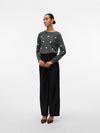 Vero Moda Doffy Intarsia Long Sleeve O Neck Pullover - Dark Grey Melange