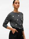 Vero Moda Doffy Intarsia Long Sleeve O Neck Pullover - Dark Grey Melange