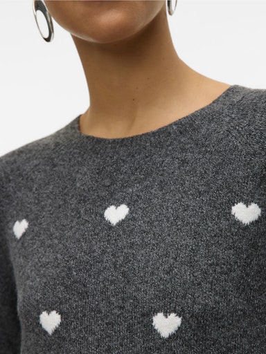 Vero Moda Doffy Intarsia Long Sleeve O Neck Pullover - Dark Grey Melange