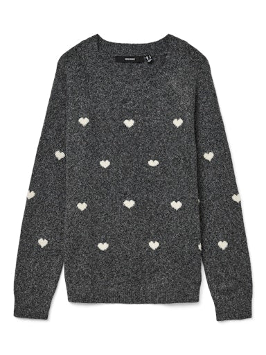 Vero Moda Doffy Intarsia Long Sleeve O Neck Pullover - Dark Grey Melange