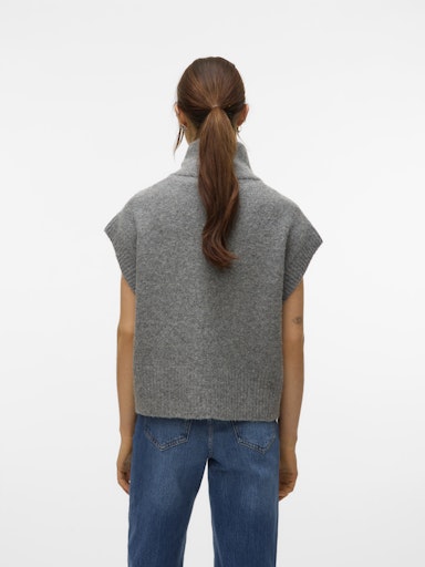 Vero Moda Bang Sleeveless Highneck Zipper Vest - Medium Grey Melange