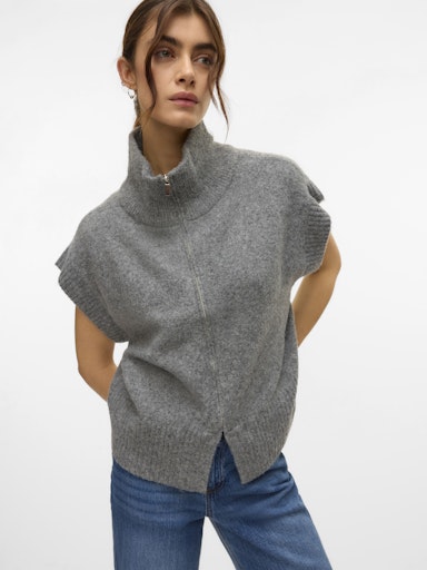 Vero Moda Bang Sleeveless Highneck Zipper Vest - Medium Grey Melange