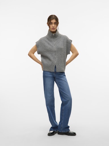 Vero Moda Bang Sleeveless Highneck Zipper Vest - Medium Grey Melange