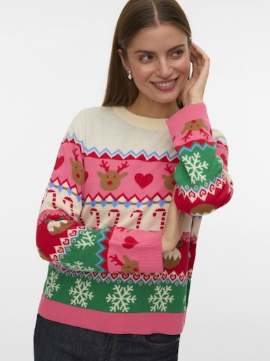 Vero Moda New Christmas Stuff Long Sleeve O Neck Pullover - Pink