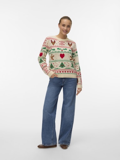 Vero Moda New Christmas Stuff Long Sleeve O Neck Pullover - Birch